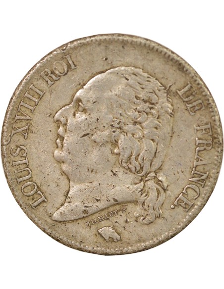 Louis XVIII Tête nue 5 francs Argent 1824 W Lille