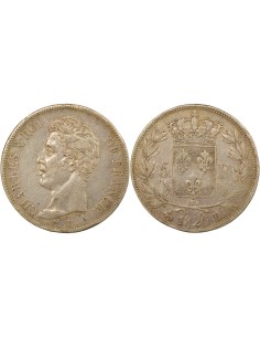 Charles X 1er Type 5 francs Argent 1826 B Rouen