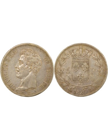 Charles X 1er Type 5 francs Argent 1826 B Rouen