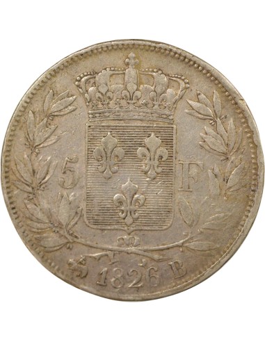 Charles X 1er Type 5 francs Argent 1826 B Rouen