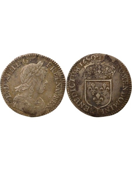 Louis XIV A la Mèche Longue 1/12 ecu Argent 1650 F Angers