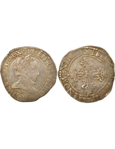 Henri III Au Col Plat 1/2 franc Argent 1587 E Tours
