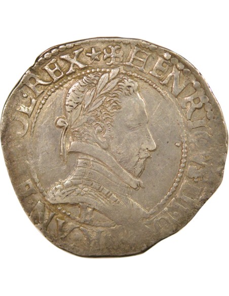Henri III Au Col Plat 1/2 franc Argent 1587 E Tours