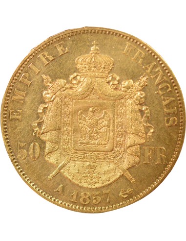 Napoléon III Tête nue 50 francs Or 1857 A - Paris