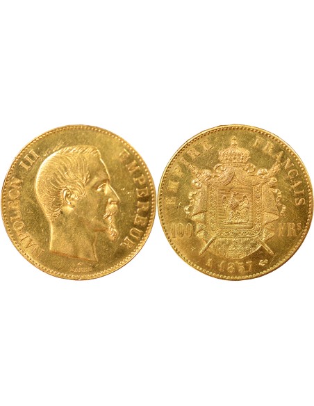 Napoléon III Tête nue 100 francs Or 1857 A - Paris
