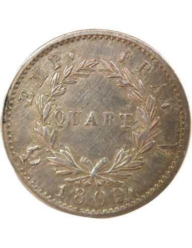 Roi d'Italie Tête Laurée 1/4 franc Argent 1809 A - Paris
