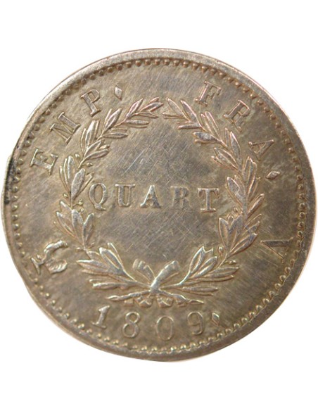 Roi d'Italie Tête Laurée 1/4 franc Argent 1809 A - Paris