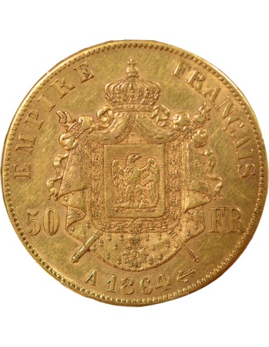 Napoléon III Tête Laurée 50 francs Or 1864 A - Paris