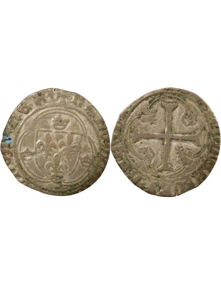 Charles VIII A la Couronne 1 blanc Billon 1488-1498 F Angers