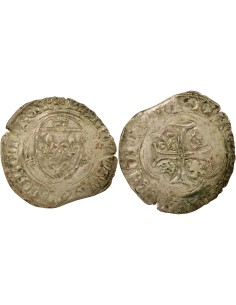 Charles VIII A la Couronne 1 blanc Billon 1488-1498 Saint-Pourçain