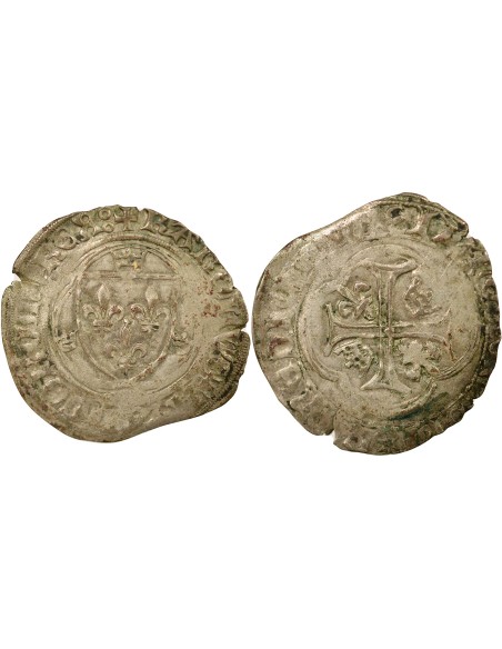 Charles VIII A la Couronne 1 blanc Billon 1488-1498 Saint-Pourçain