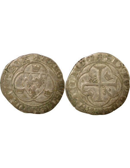 Charles VII A la Couronne 1 blanc Billon 1436-1447 G Poitiers
