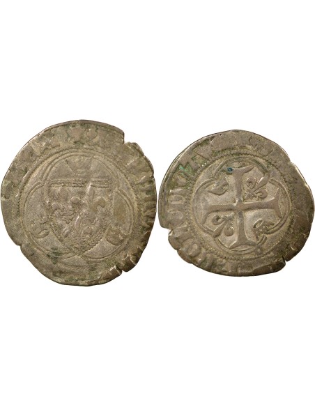 Charles VIII A la Couronne 1 blanc Billon 1488-1498 H La Rochelle