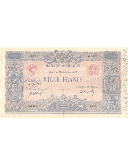 1000 Francs Bleu et Rose 1000 francs 1920