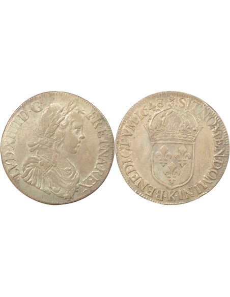 Louis XIV A la Mèche Longue 1 ecu Argent 1648 K Bordeaux