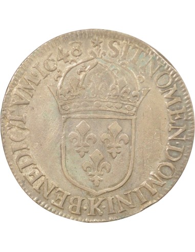 Louis XIV A la Mèche Longue 1 ecu Argent 1648 K Bordeaux