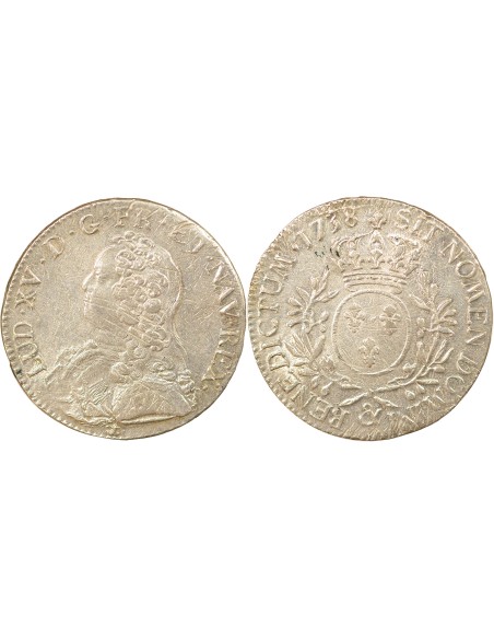 Louis XV Au Buste Habillé 1 ecu Argent 1738 & Aix-en-Provence