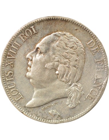 Louis XVIII Tête nue 5 francs Argent 1824 W Lille