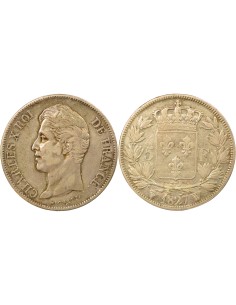 Charles X 2e Type 5 francs Argent 1827 W Lille