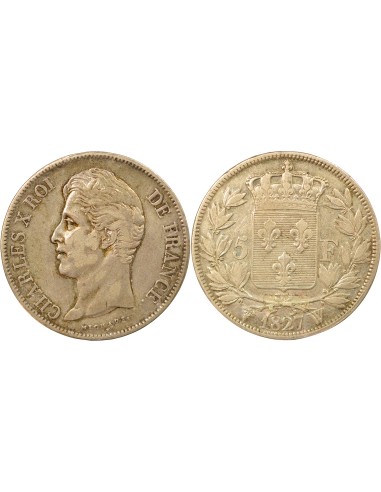 Charles X 2e Type 5 francs Argent 1827 W Lille