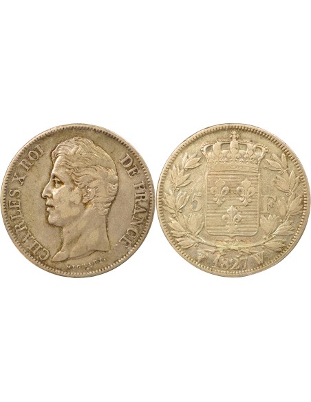 Charles X 2e Type 5 francs Argent 1827 W Lille