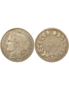 avec Légende 5 francs Argent 1871 K Bordeaux