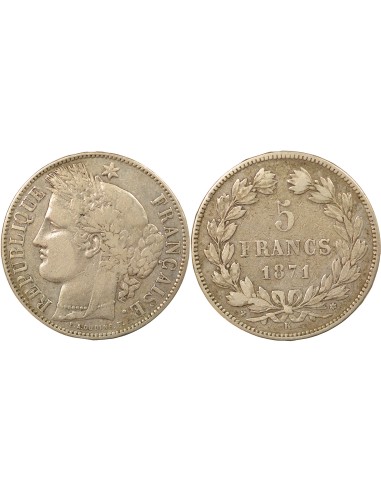 avec Légende 5 francs Argent 1871 K Bordeaux