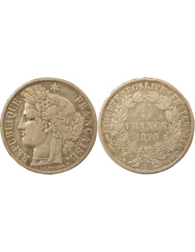 avec Légende 5 francs Argent 1870 A - Paris