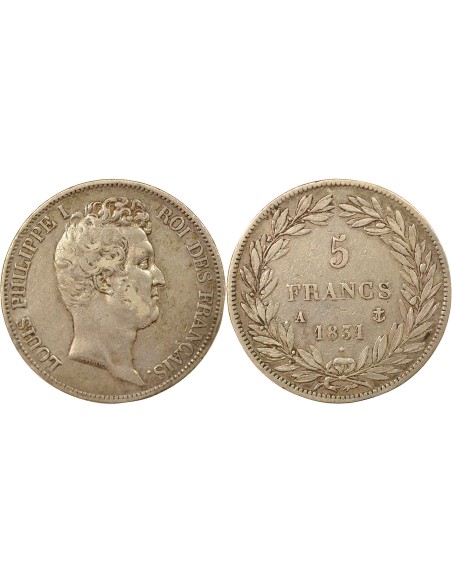 Louis-Philippe Ier Tr. en Creux 5 francs Argent 1831 A - Paris