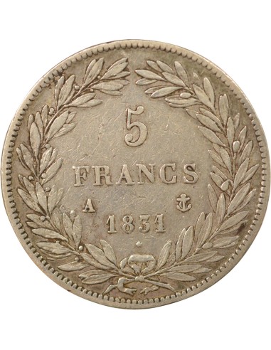 Louis-Philippe Ier Tr. en Creux 5 francs Argent 1831 A - Paris