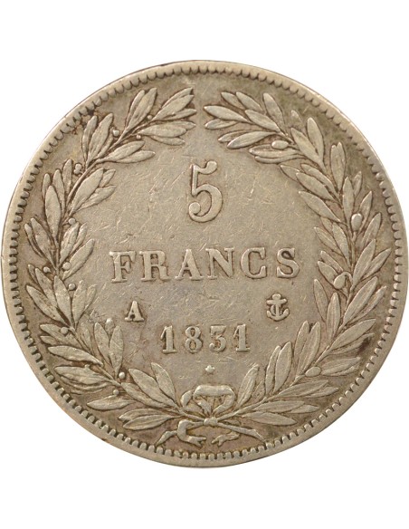 Louis-Philippe Ier Tr. en Creux 5 francs Argent 1831 A - Paris