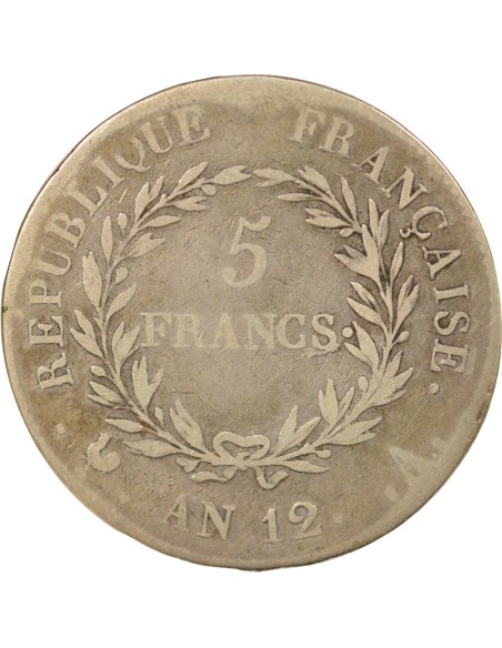 Roi d'Italie Premier Consul 5 francs Argent An 12 A - Paris