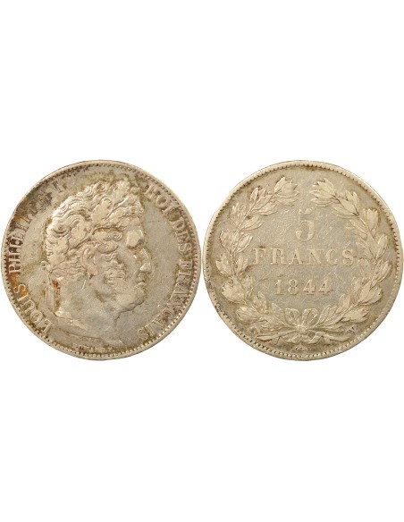 Louis-Philippe Ier Tr. en Relief 5 francs Argent 1844 W Lille