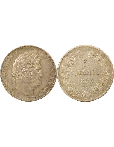 Louis-Philippe Ier Tr. en Relief 5 francs Argent 1845 W Lille