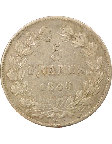 Louis-Philippe Ier Tr. en Relief 5 francs Argent 1845 W Lille