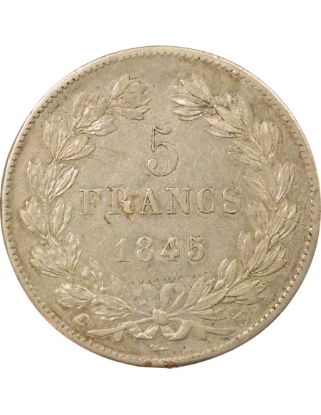 Louis-Philippe Ier Tr. en Relief 5 francs Argent 1845 W Lille