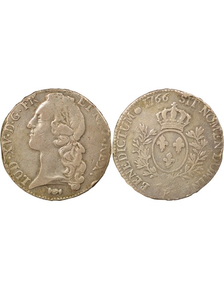 Louis XV Au Bandeau 1 ecu Argent 1766 K Bordeaux