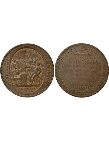 Au Serment 5 sols Cuivre 1792 Birmingham