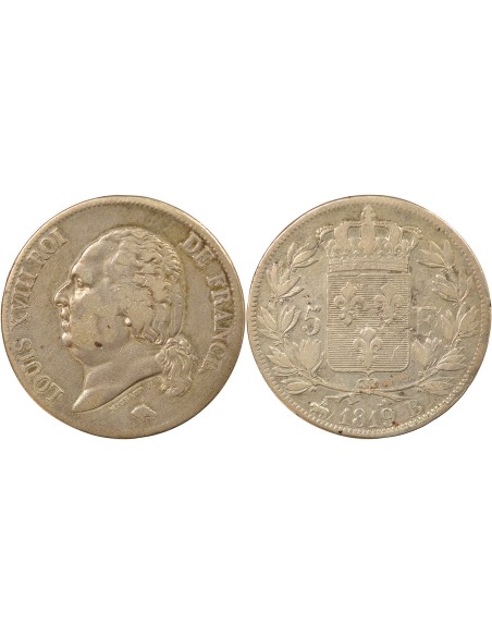 Louis XVIII Tête nue 5 francs Argent 1819 B Rouen