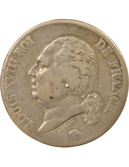 Louis XVIII Tête nue 5 francs Argent 1819 B Rouen