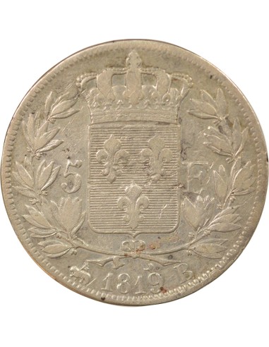 Louis XVIII Tête nue 5 francs Argent 1819 B Rouen