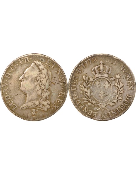 Louis XV à la Vieille Tête 1 ecu Argent 1772 A - Paris