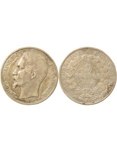 Bonaparte Charles Louis Napoléon (Napoléon III) Tête nue 5 francs Argent 1852 A - Paris