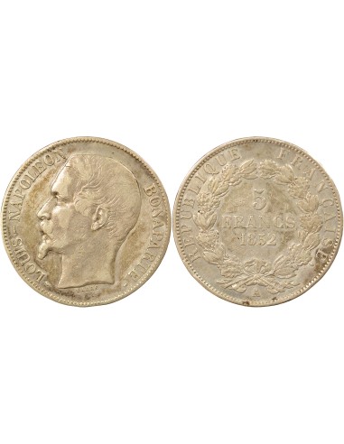 Bonaparte Charles Louis Napoléon (Napoléon III) Tête nue 5 francs Argent 1852 A - Paris