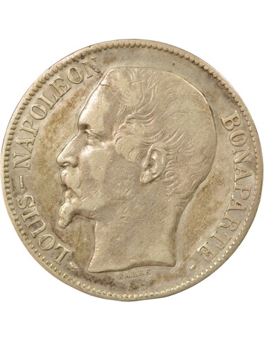 Bonaparte Charles Louis Napoléon (Napoléon III) Tête nue 5 francs Argent 1852 A - Paris