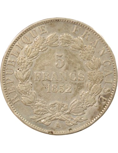 Bonaparte Charles Louis Napoléon (Napoléon III) Tête nue 5 francs Argent 1852 A - Paris