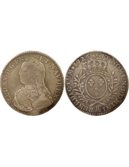 Louis XV Au Buste Habillé 1 écu Argent 1726 B Rouen