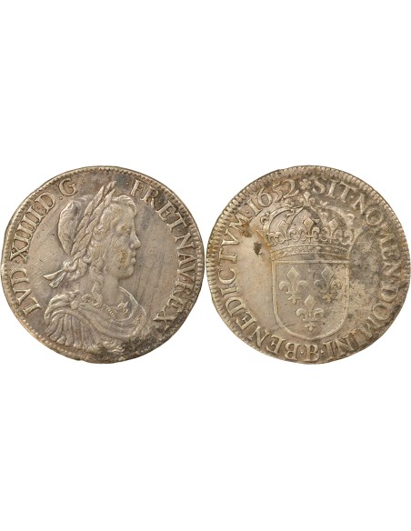 Louis XIV A la Mèche Longue 1 ecu Argent 1652 B Rouen