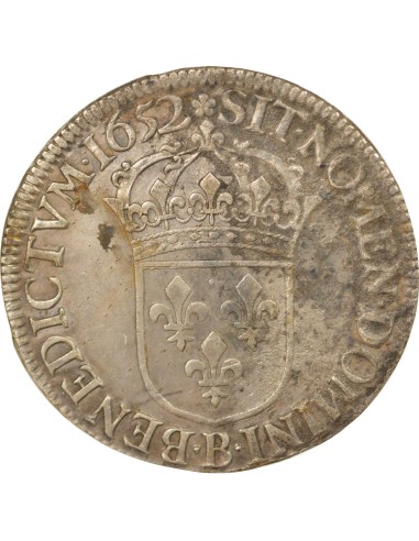 Louis XIV A la Mèche Longue 1 ecu Argent 1652 B Rouen