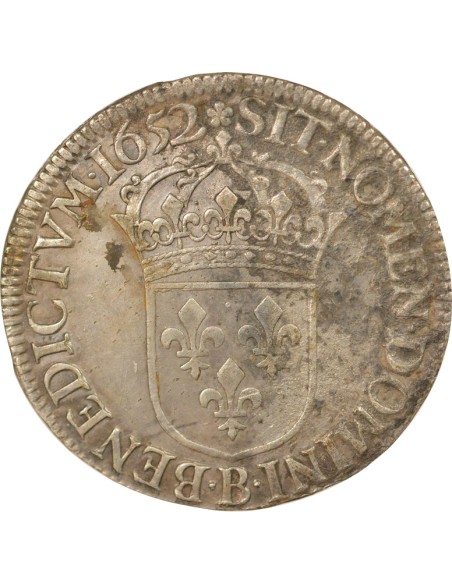 Louis XIV A la Mèche Longue 1 ecu Argent 1652 B Rouen